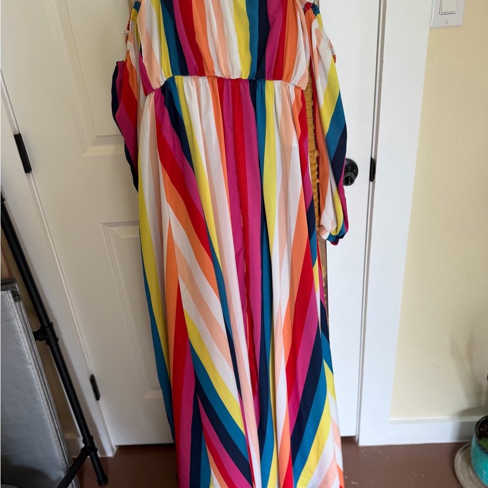 Rainbow Stripe Off Shoulder Maxi Dress | Boho Chic Colorful Summer Dress